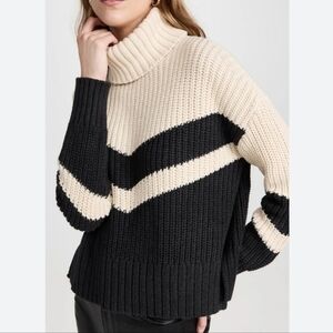 Veronica Beard Toril Chevron Sweater Chunky Knit Turtleneck Charcoal Ivory M